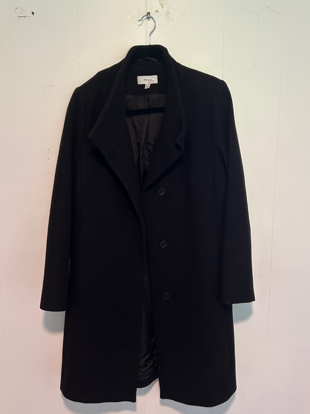 Reiss Black Wool Blend Single-Breasted Coat
